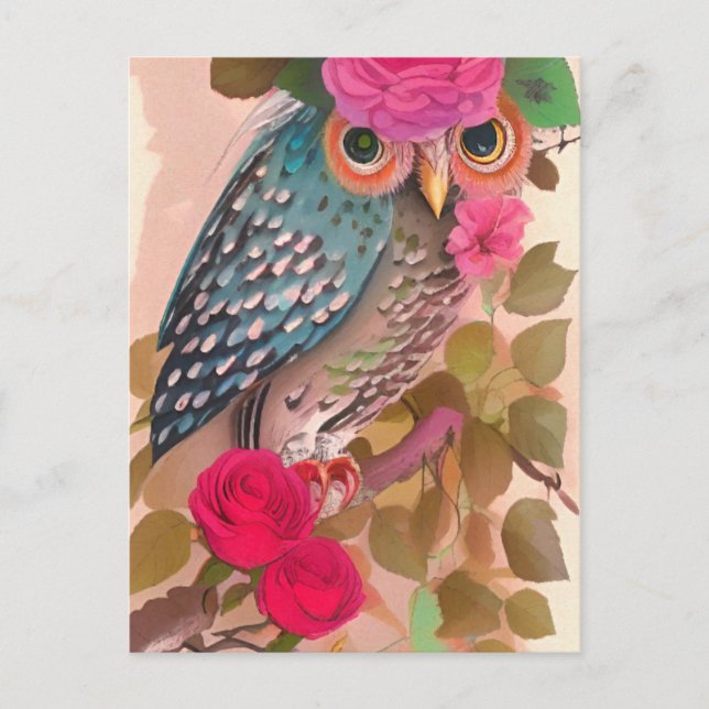 Owl Has Her Flowers Art Card (Front)
