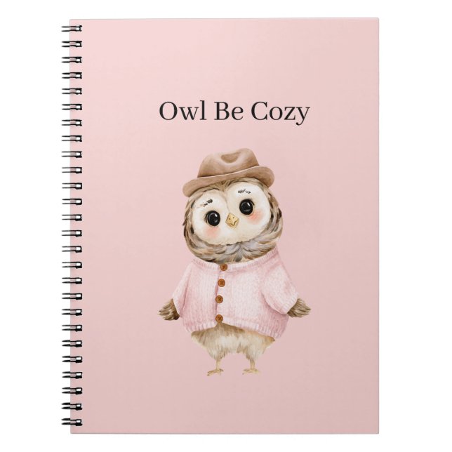 Owl Hat Pink Sweater Cosy & Warm Notebook (Front)