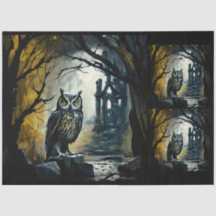 Owl Haunted Forest Watercolor 20x30  Decoupage   Tissue Paper