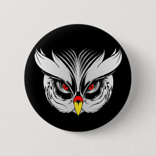 Owl head 6 cm round badge