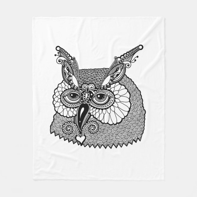 Owl Head Zendoodle Fleece Blanket (Front)