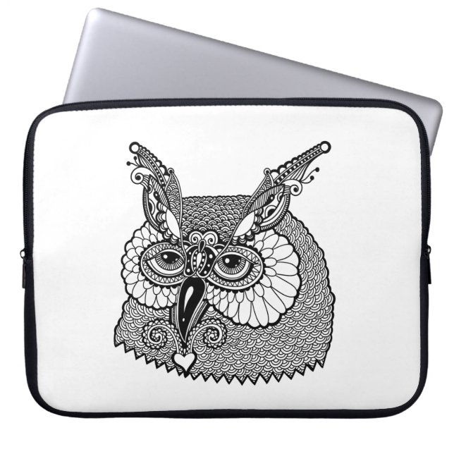 Owl Head Zendoodle Laptop Sleeve (Front)
