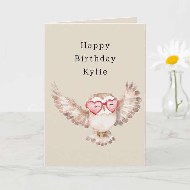 Owl Heart Glasses Birthday Card (Small Plant)