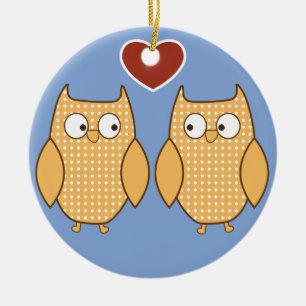 Owl heart love ceramic tree decoration
