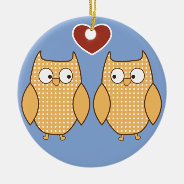 Owl heart love ceramic tree decoration (Front)