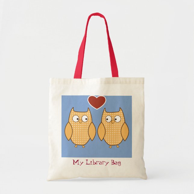 Owl heart love cute kids library bag (Front)