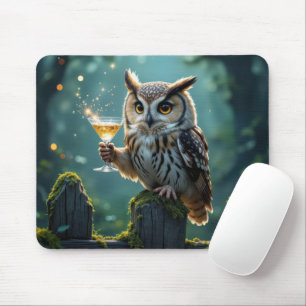 Owl Holding a Cocktail In a Mystical Forest Mouse Mat