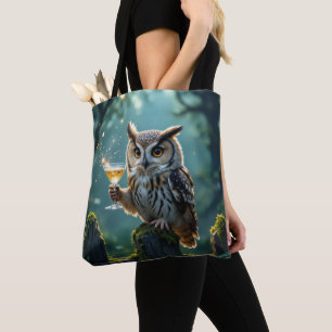 Owl Holding a Cocktail In a Mystical Forest Tote Bag
