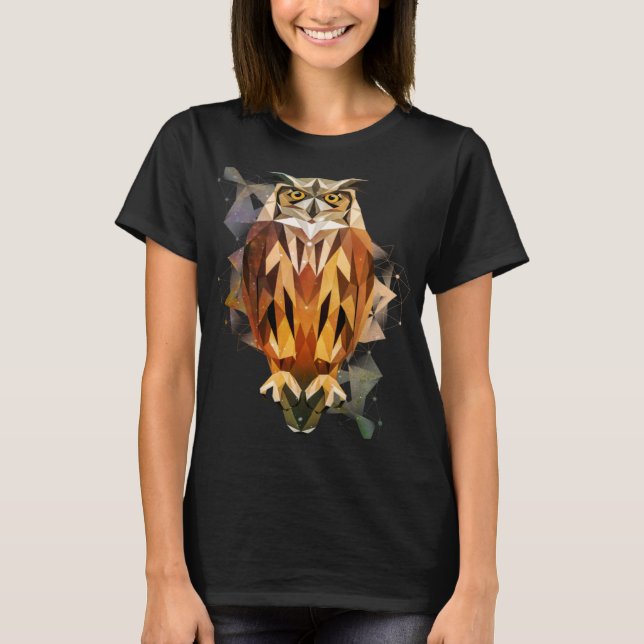 Owl  I Cool Low Poly Owl Bird T-Shirt (Front)