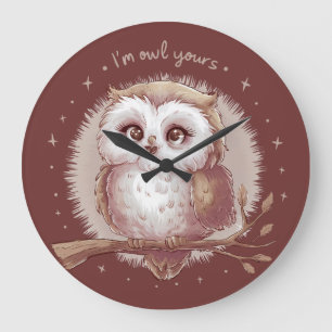 Owl Illustration Cute Whimsical Cottagecore Large Clock