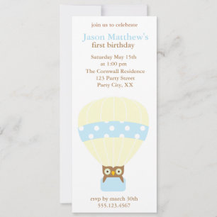 Owl in a balloon birthday party invitations