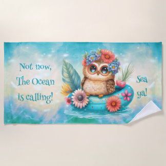 Owl in a flowered pool float beach towel