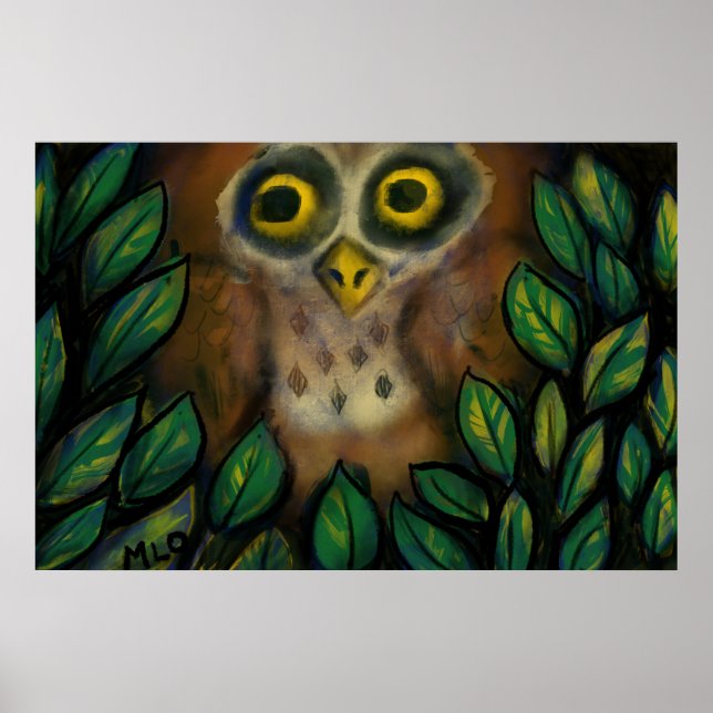 Owl in A Leafy Tree Poster (Front)