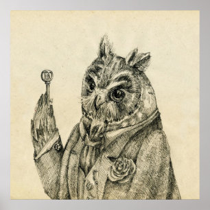 Owl in a suit-Take this key Poster