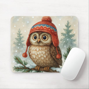 Owl In a Winter Cap Mouse Mat