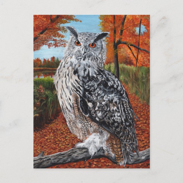 Owl in Autumn forest fine art Postcard (Front)