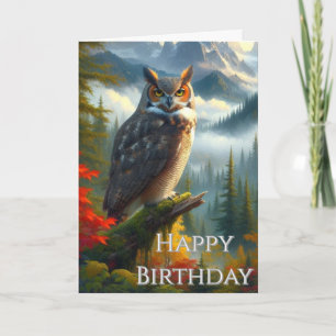 Owl in Autumn Mens Happy Birthday Card