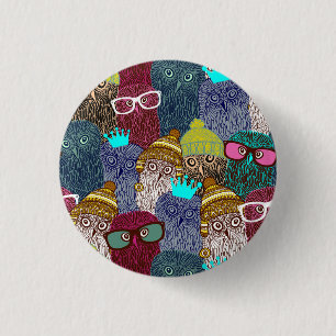 Owl in crown 3 cm round badge