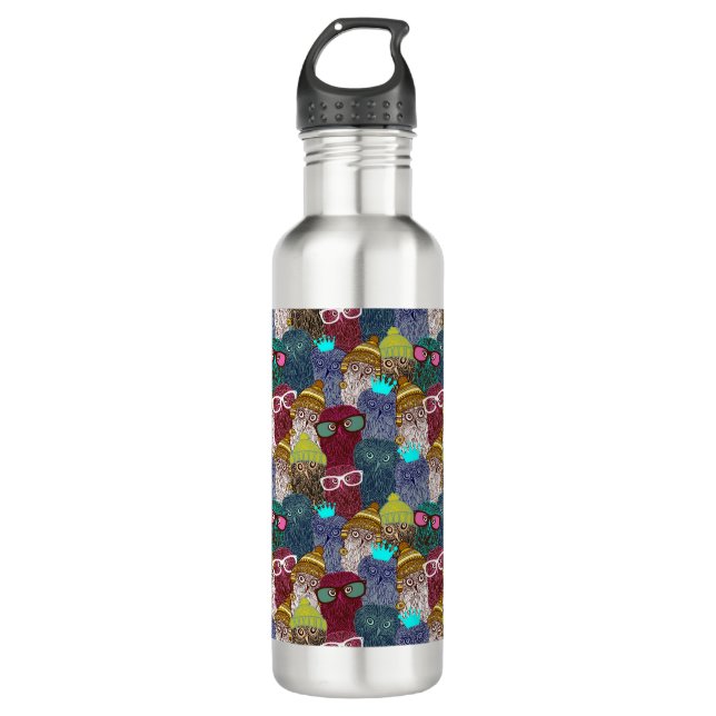 Owl in crown 710 ml water bottle (Front)