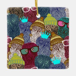 Owl in crown ceramic ornament