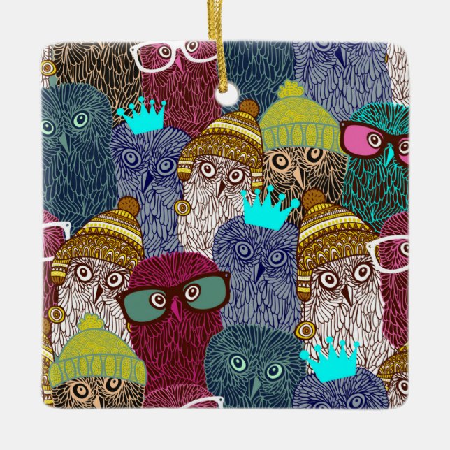 Owl in crown ceramic ornament (Front)