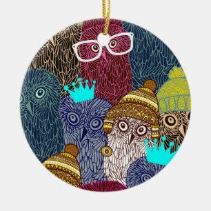 Owl in crown ceramic tree decoration