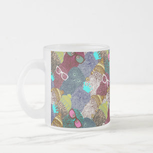 Owl in crown frosted glass coffee mug