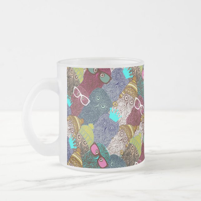 Owl in crown frosted glass coffee mug (Left)