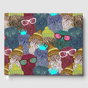 Owl in crown guest book