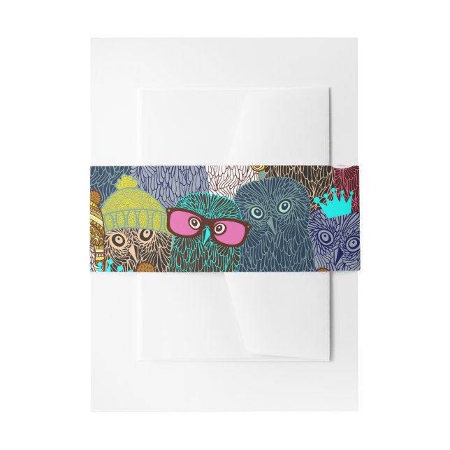 Owl in crown invitation belly band (Front Example)