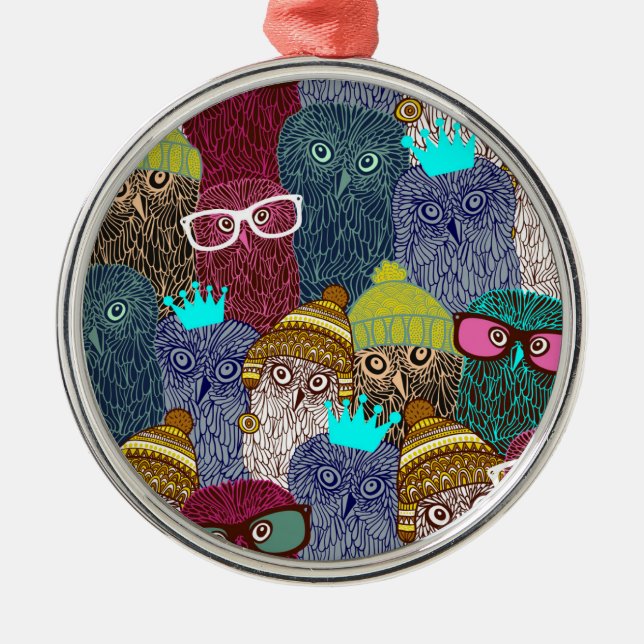 Owl in crown metal tree decoration (Front)