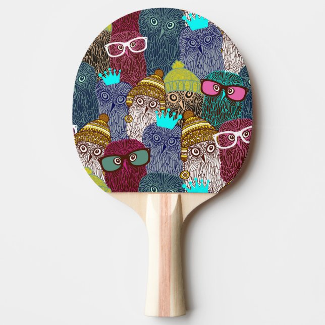 Owl in crown ping pong paddle (Front)