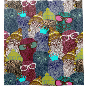 Owl in crown shower curtain