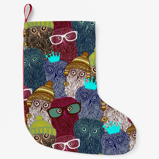 Owl in crown small christmas stocking (Front)