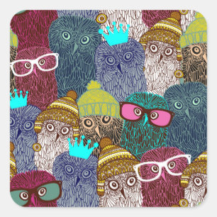 Owl in crown square sticker