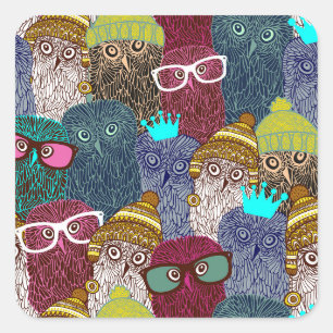 Owl in crown square sticker