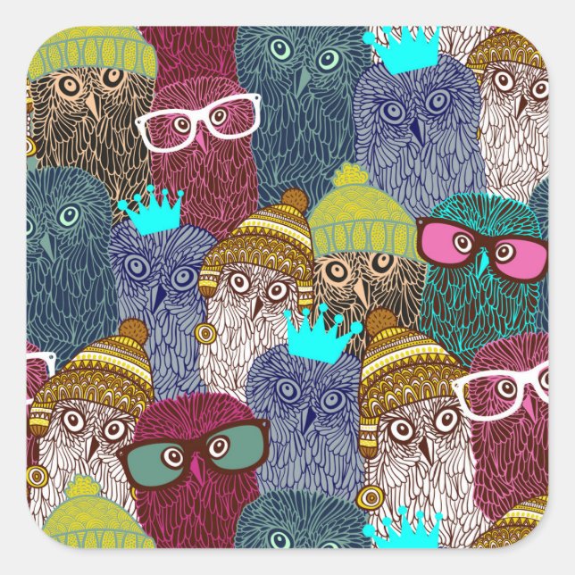 Owl in crown square sticker (Front)