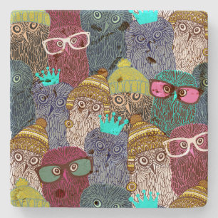 Owl in crown stone coaster