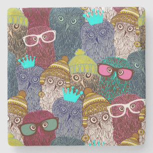 Owl in crown stone coaster