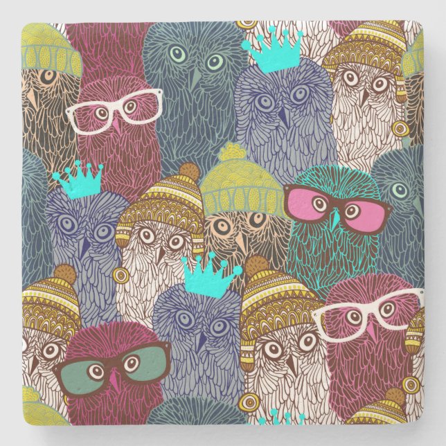 Owl in crown stone coaster (Front)