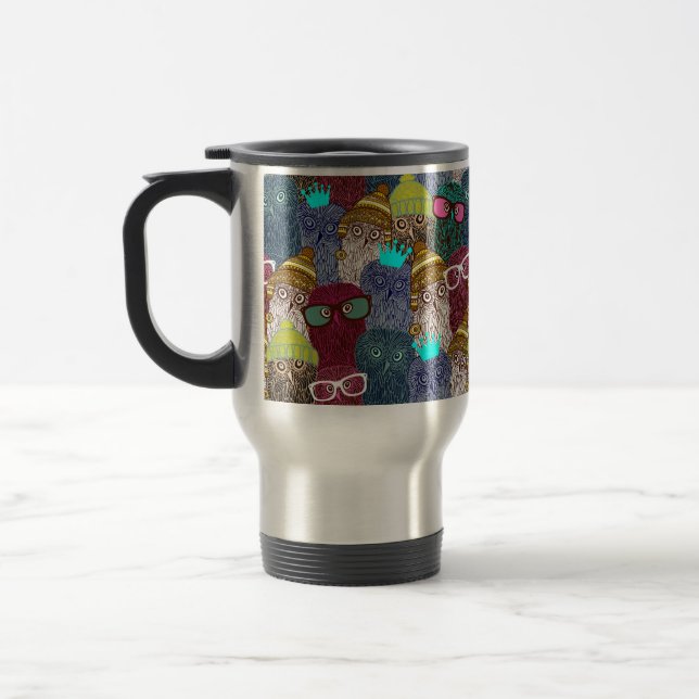 Owl in crown travel mug (Left)