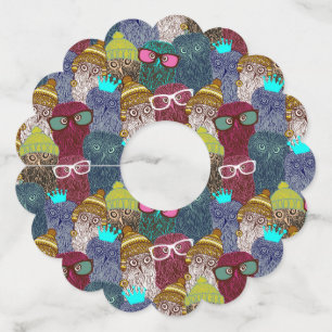 Owl in crown wine glass tag