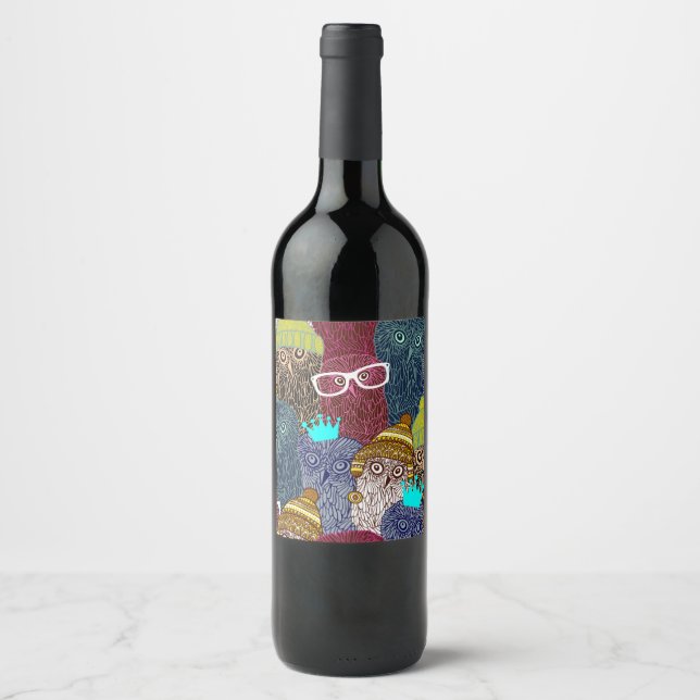Owl in crown wine label (Front)