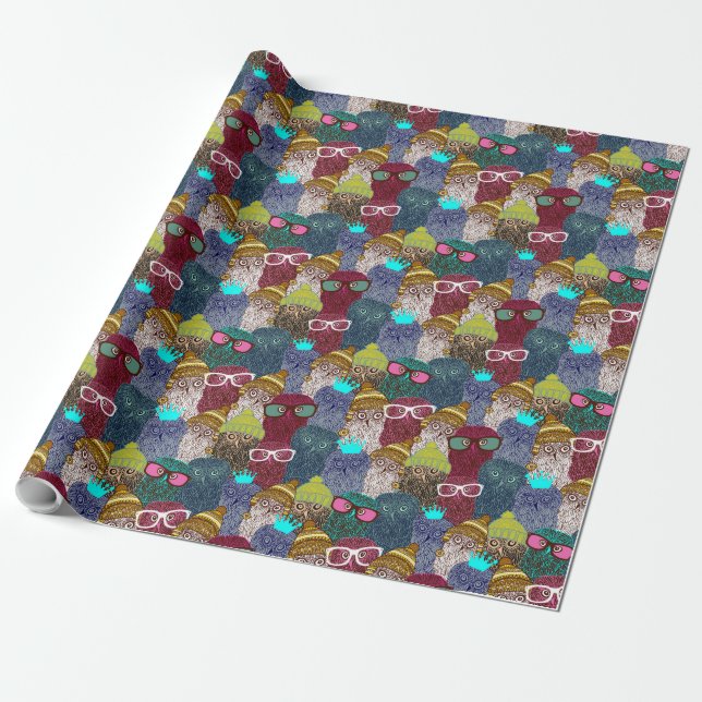 Owl in crown wrapping paper (Unrolled)