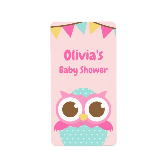 Owl in Egg Pink Baby Girl Shower Party Labels (Front)