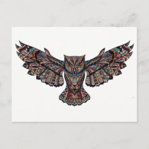 Owl in Flight - Stained Glass Design Postcard