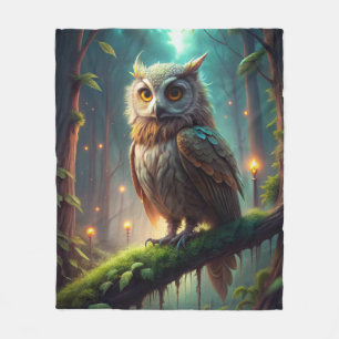 Owl in Forest Fleece Blanket