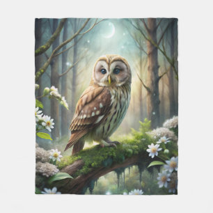 Owl in Forest Fleece Blanket