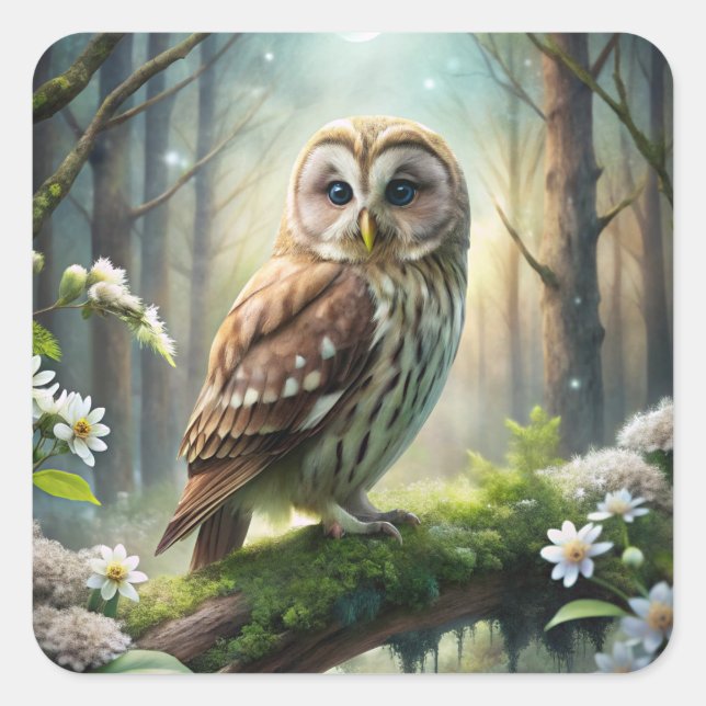 Owl in Forest Square Sticker (Front)