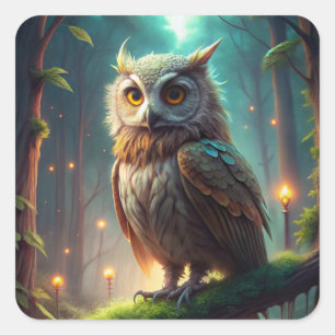 Owl in Forest Square Sticker